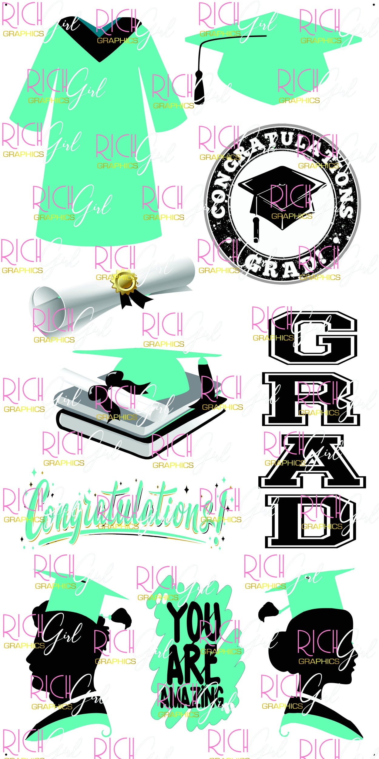 Graduation Flair TEAL Yard Card (Available in Glitter & Plain)