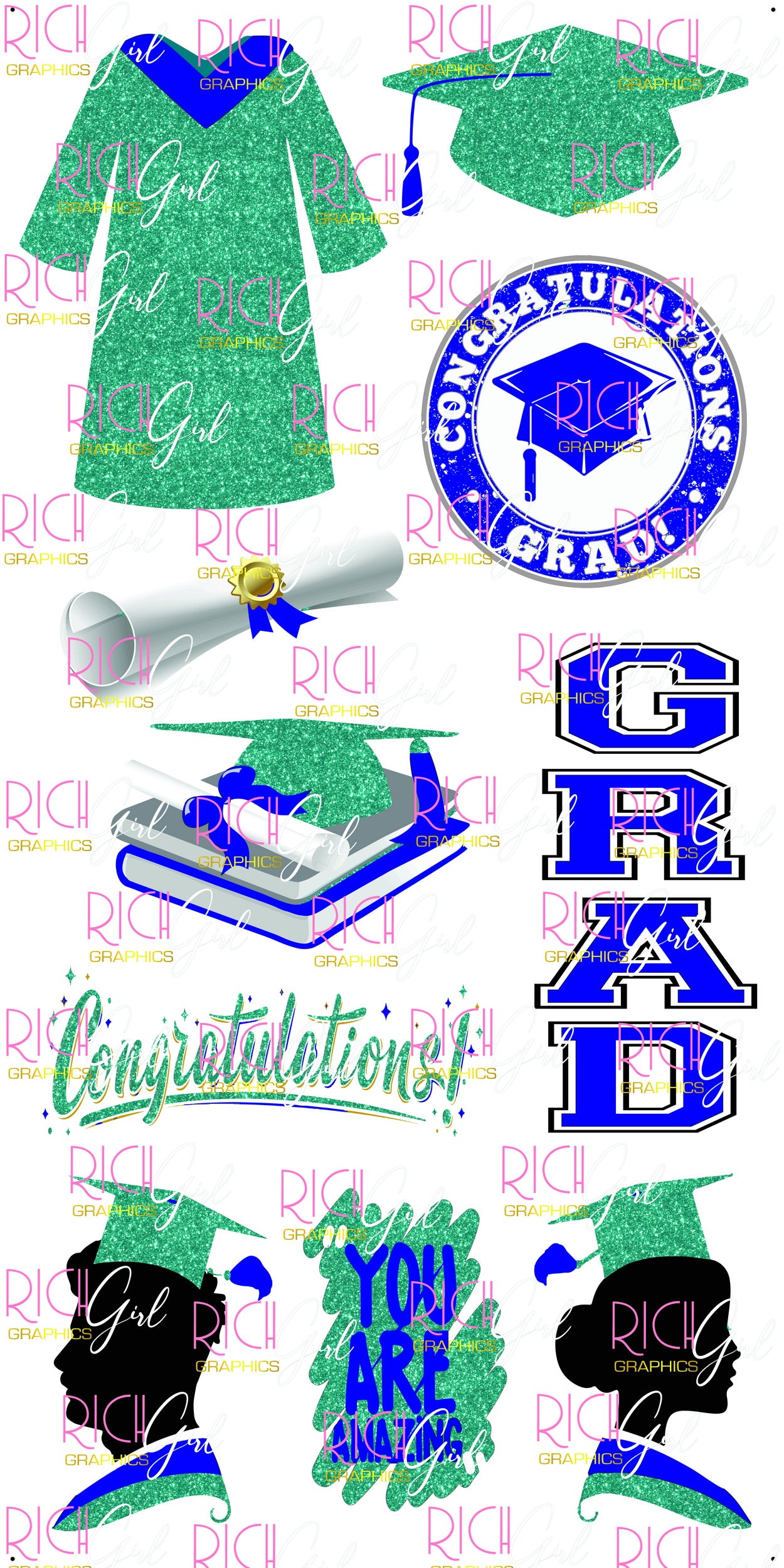 Graduation Flair TEAL Yard Card (Available in Glitter & Plain)