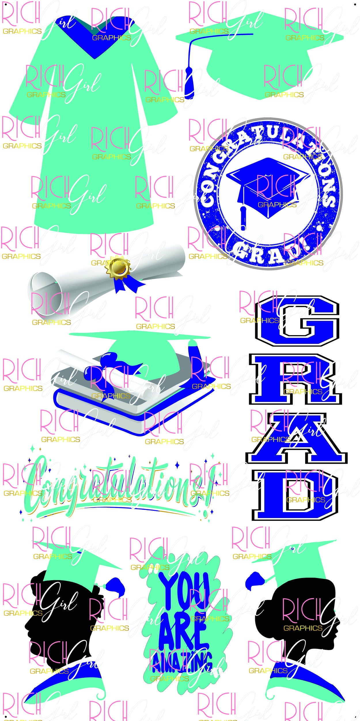 Graduation Flair TEAL Yard Card (Available in Glitter & Plain)