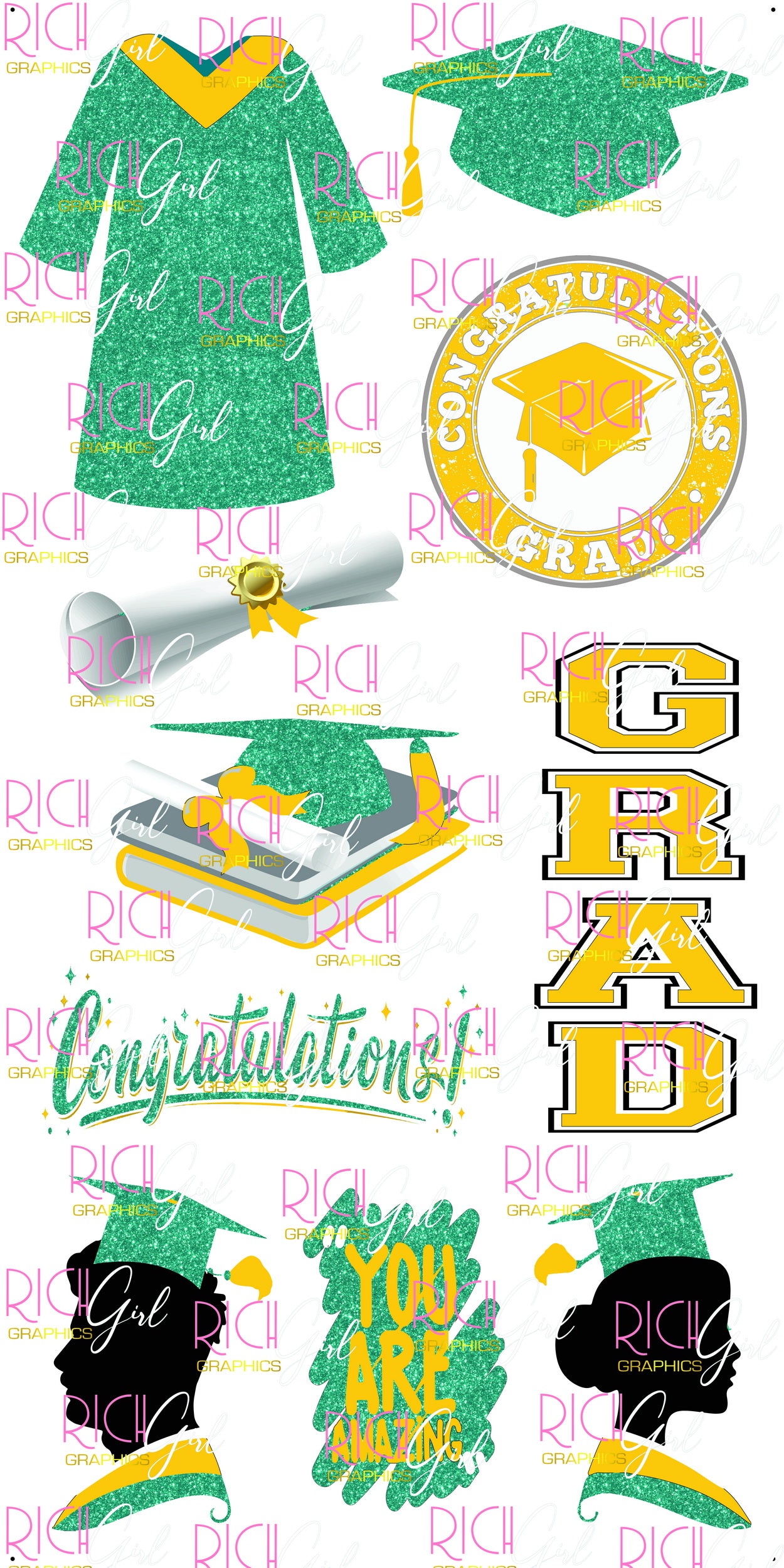 Graduation Flair TEAL Yard Card (Available in Glitter & Plain)