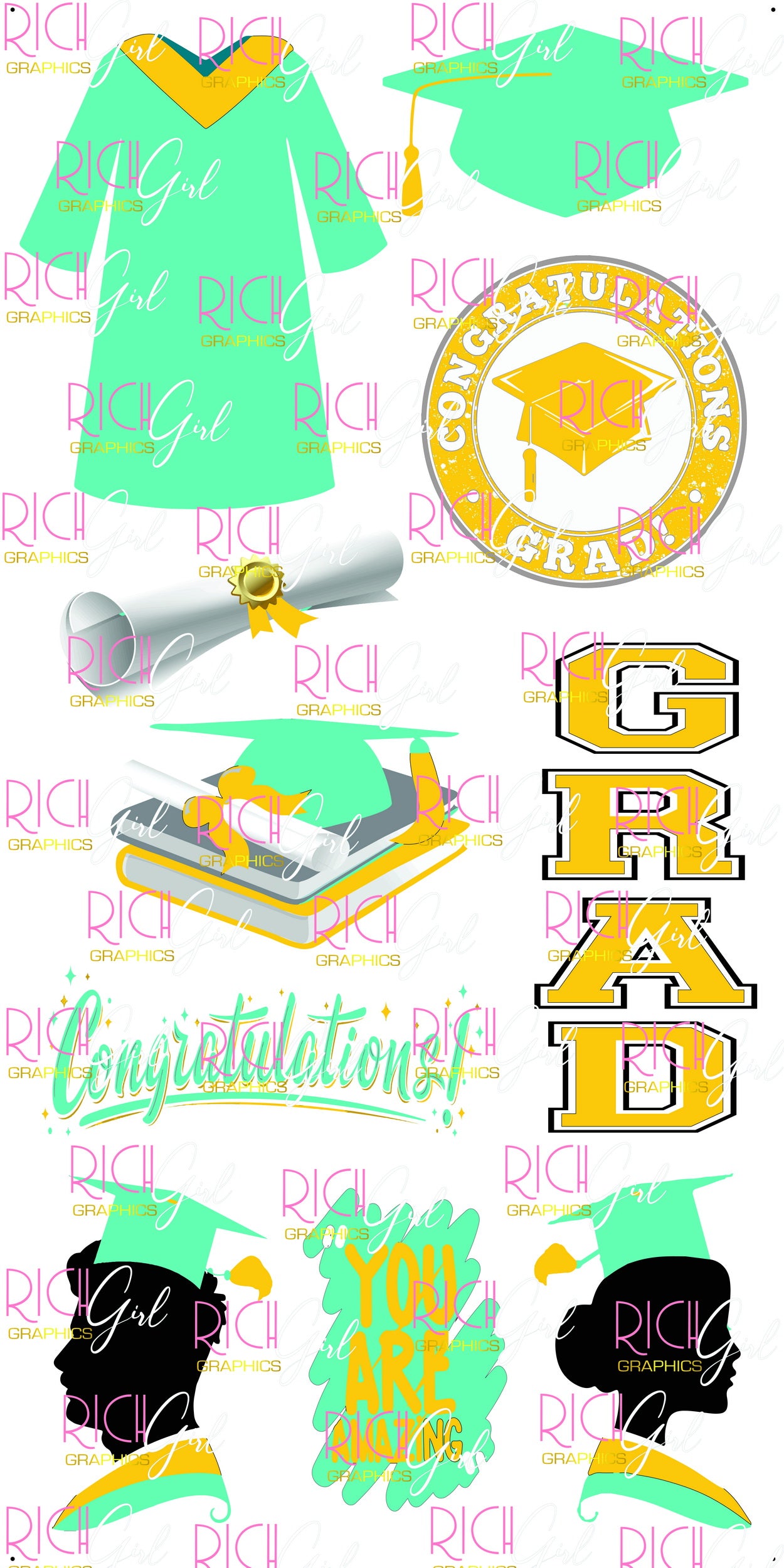 Graduation Flair TEAL Yard Card (Available in Glitter & Plain)