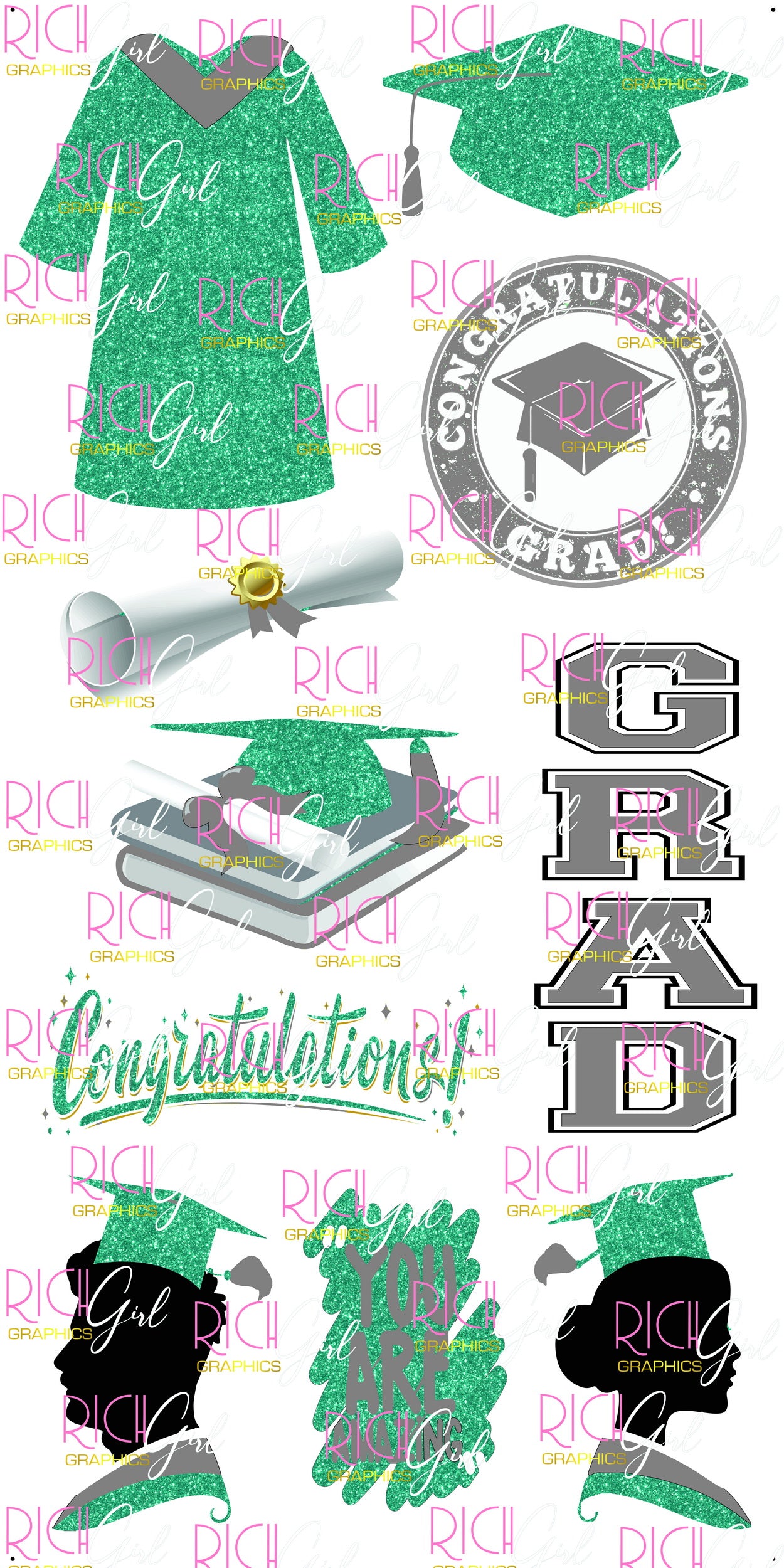 Graduation Flair TEAL Yard Card (Available in Glitter & Plain)