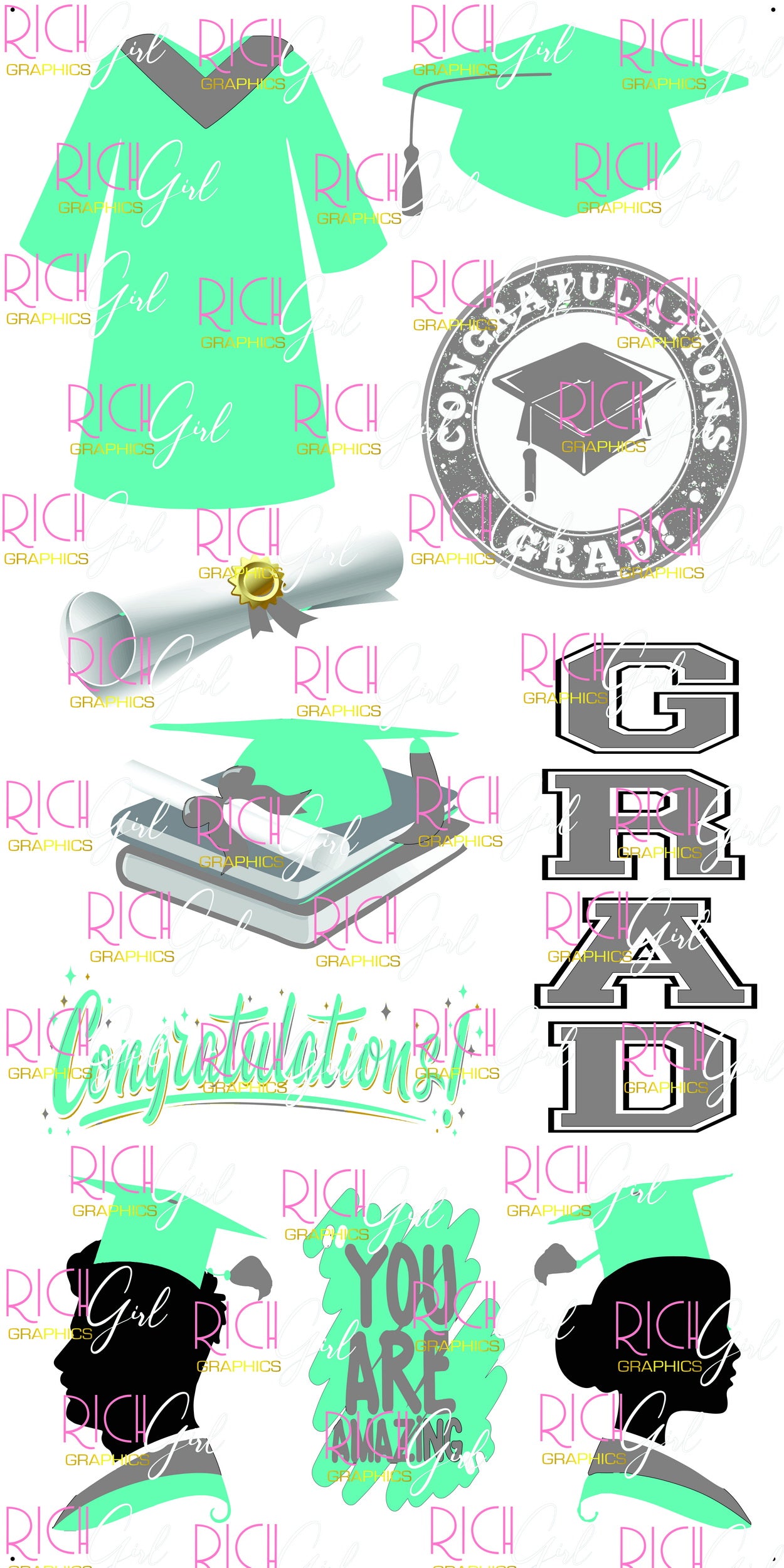 Graduation Flair TEAL Yard Card (Available in Glitter & Plain)