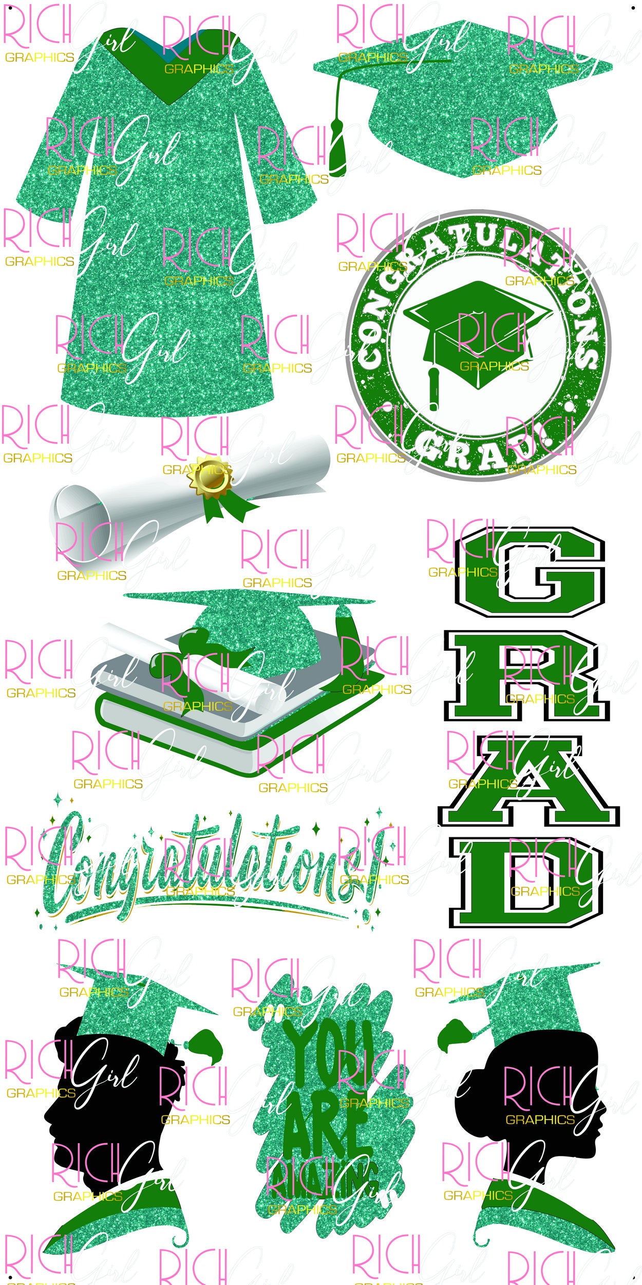 Graduation Flair TEAL Yard Card (Available in Glitter & Plain)