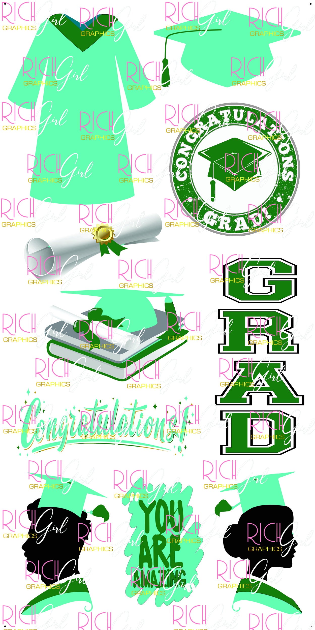 Graduation Flair TEAL Yard Card (Available in Glitter & Plain)