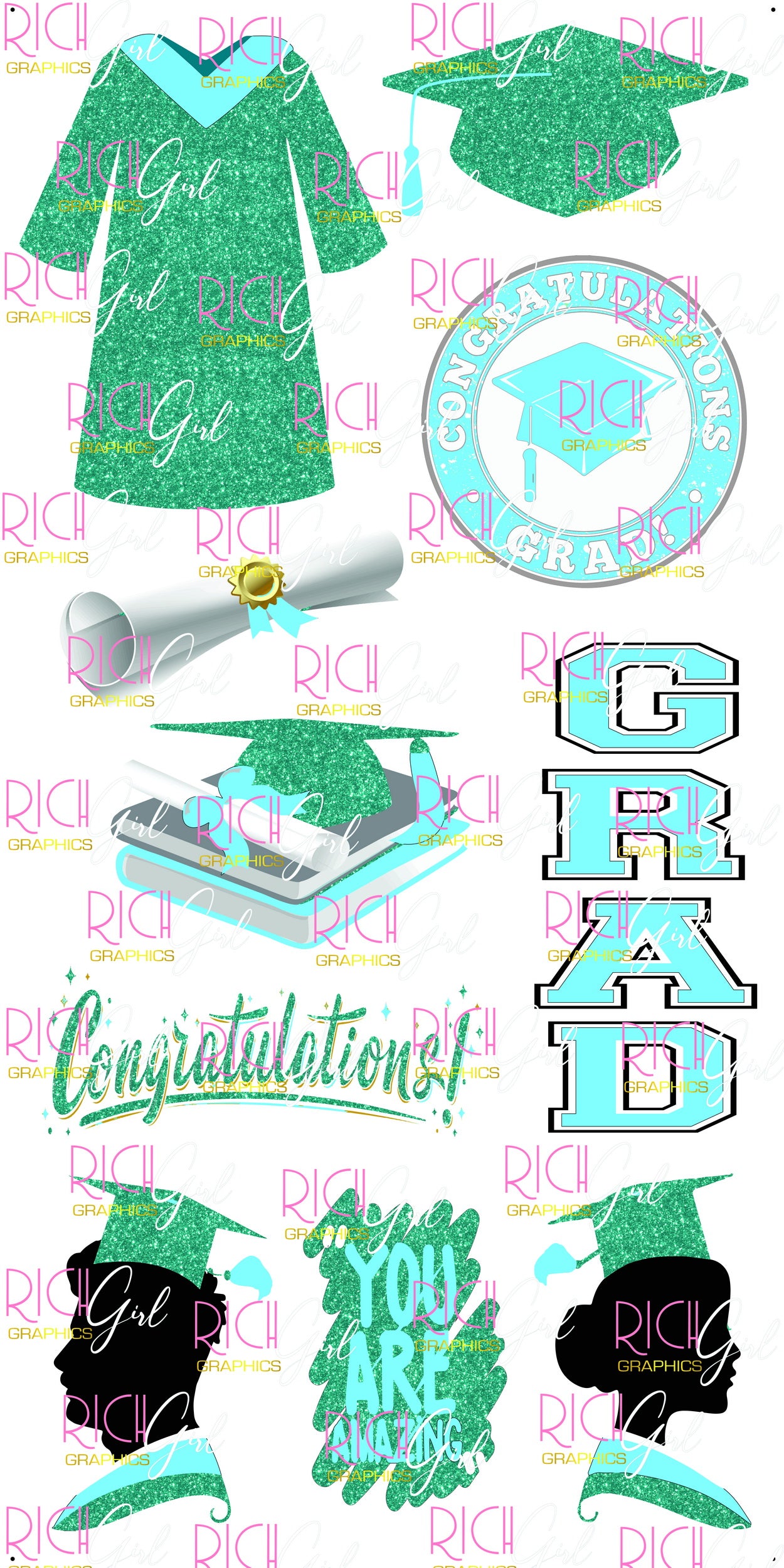 Graduation Flair TEAL Yard Card (Available in Glitter & Plain)