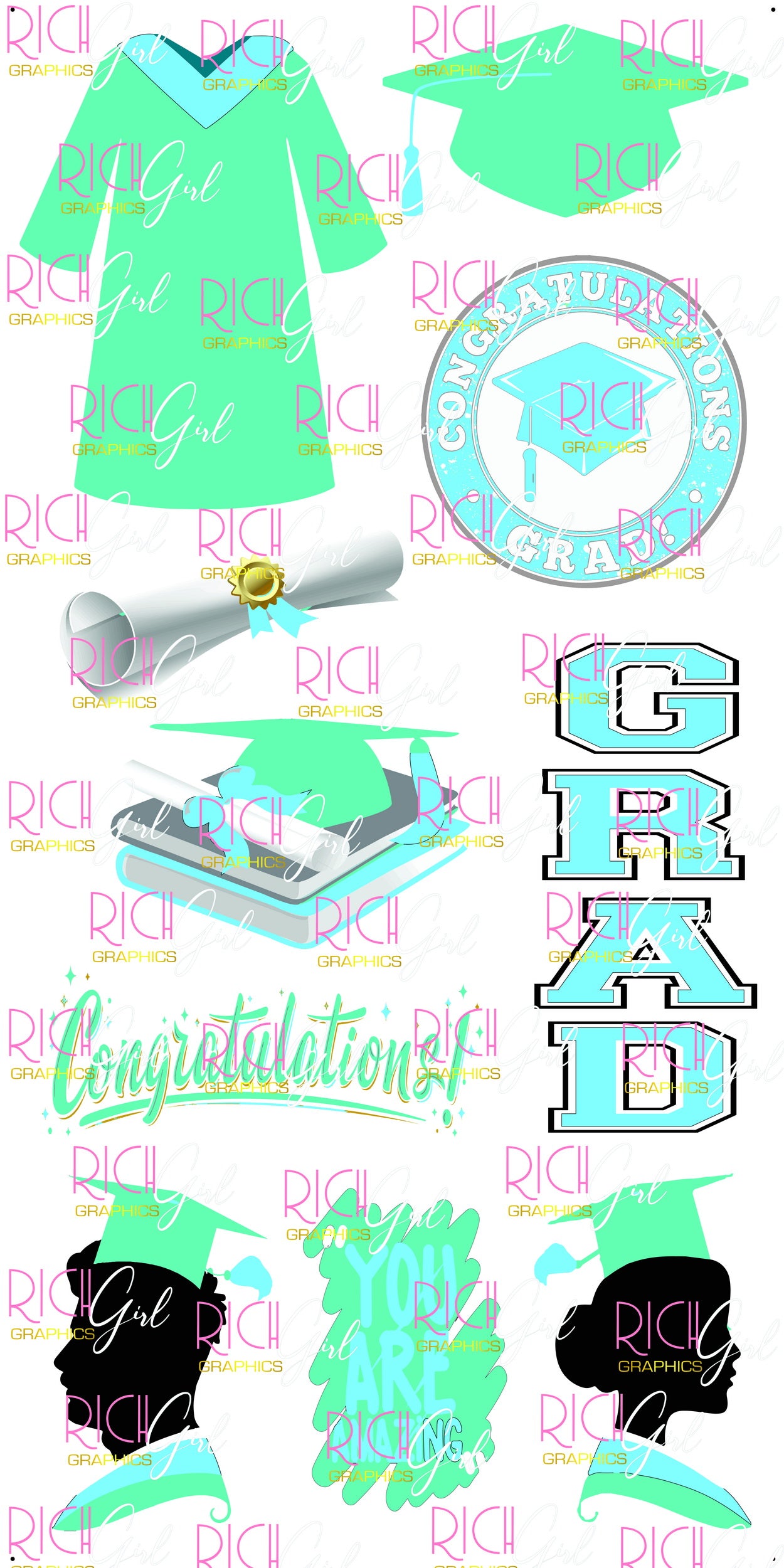 Graduation Flair TEAL Yard Card (Available in Glitter & Plain)