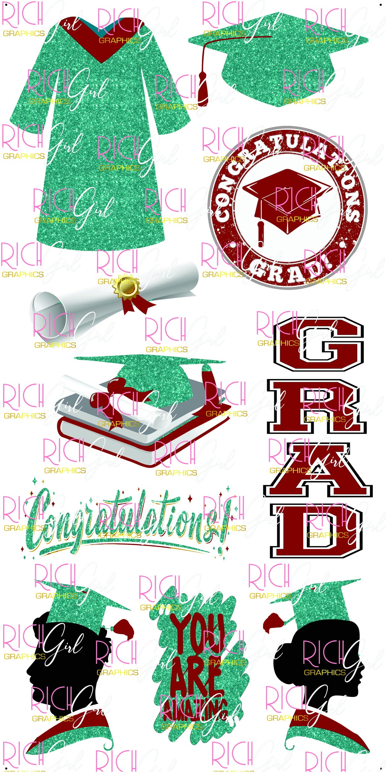 Graduation Flair TEAL Yard Card (Available in Glitter & Plain)