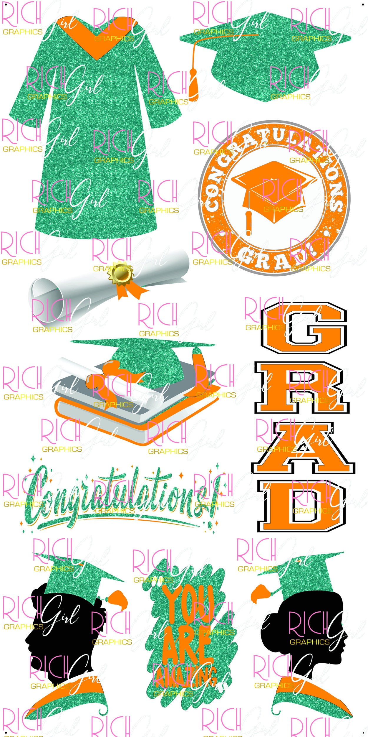 Graduation Flair TEAL Yard Card (Available in Glitter & Plain)