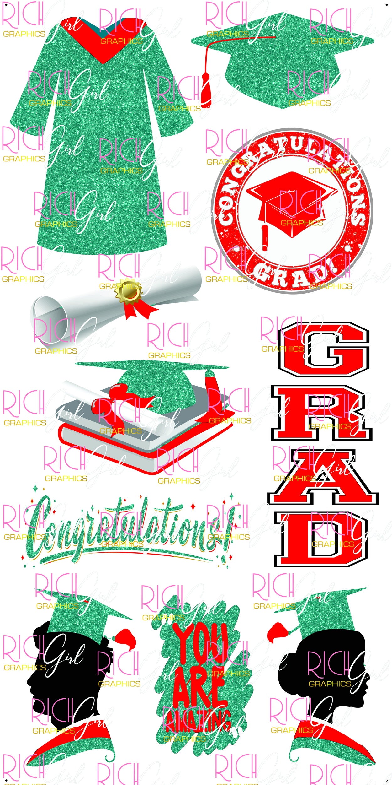 Graduation Flair TEAL Yard Card (Available in Glitter & Plain)