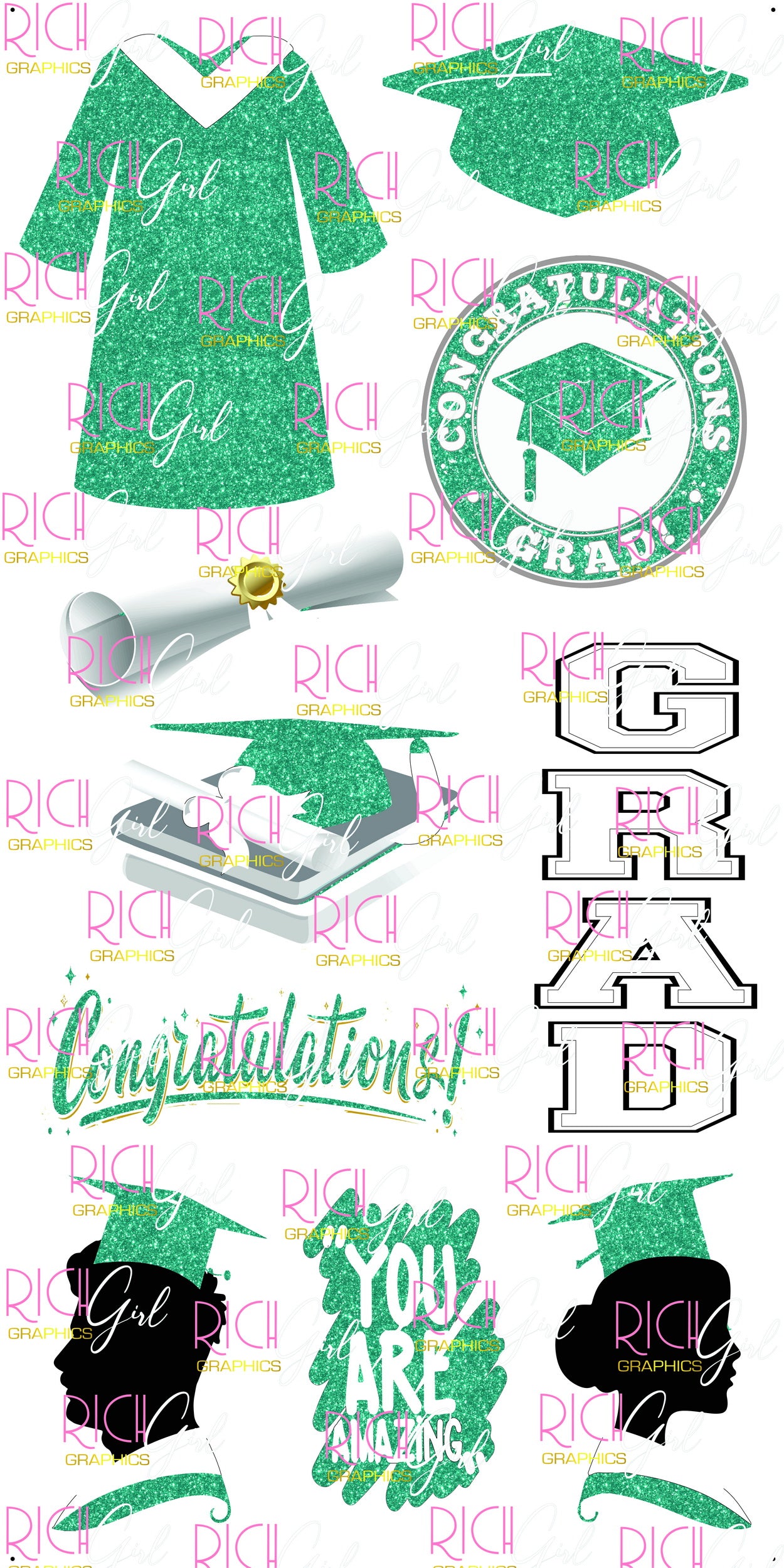 Graduation Flair TEAL Yard Card (Available in Glitter & Plain)
