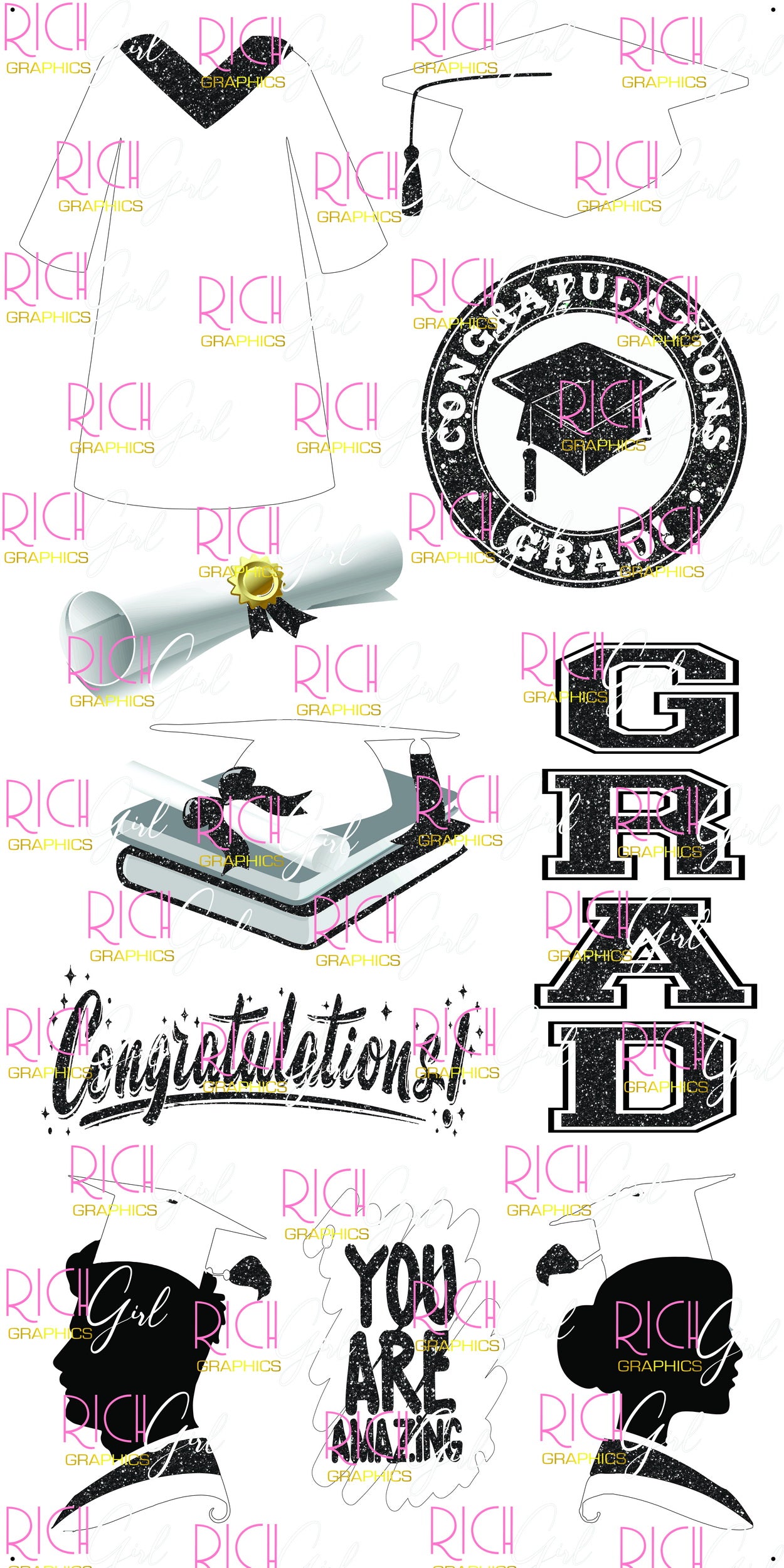 Graduation Flair WHITE Yard Card (Available in Glitter & Plain)
