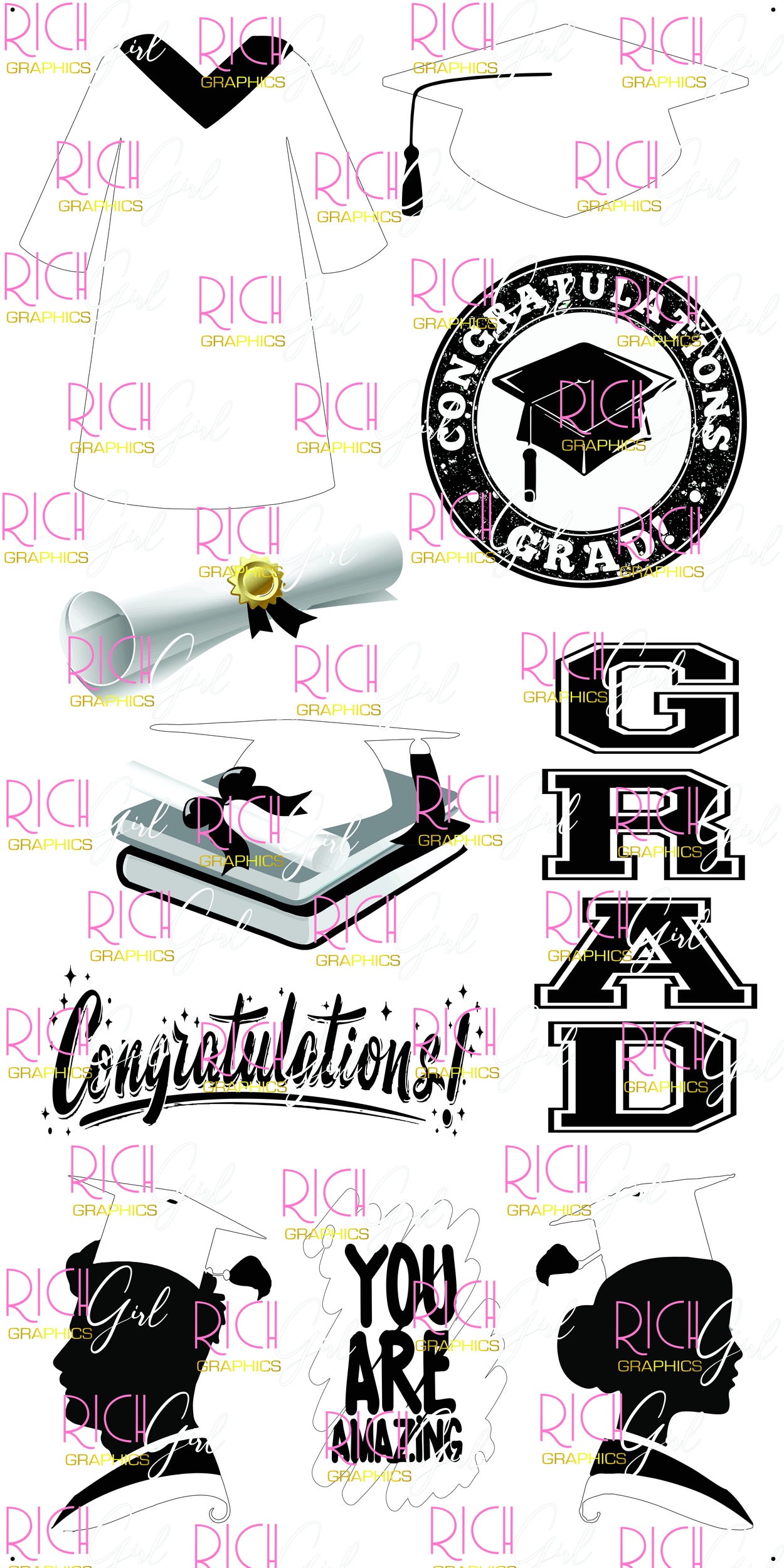 Graduation Flair WHITE Yard Card (Available in Glitter & Plain)