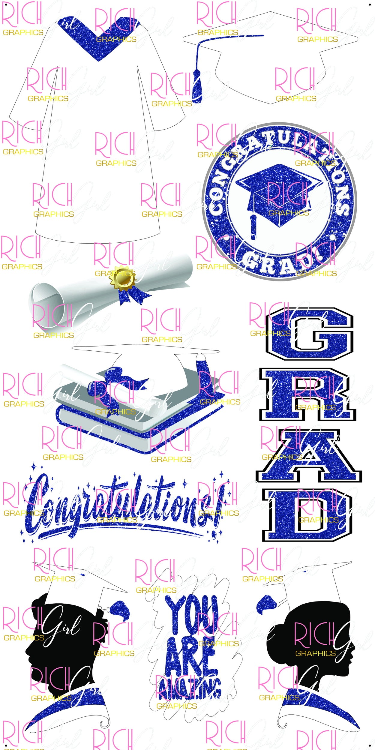 Graduation Flair WHITE Yard Card (Available in Glitter & Plain)