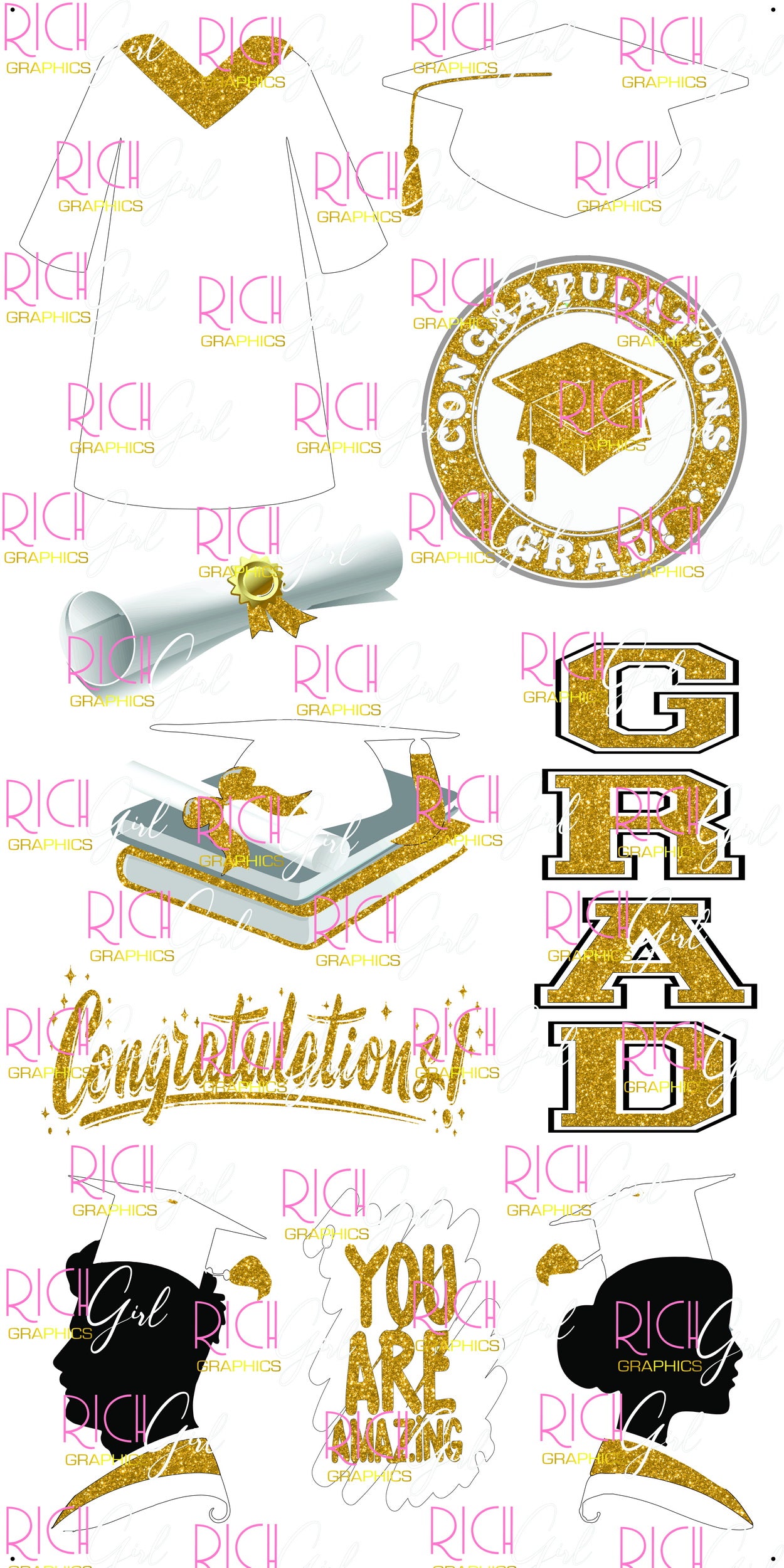 Graduation Flair WHITE Yard Card (Available in Glitter & Plain)