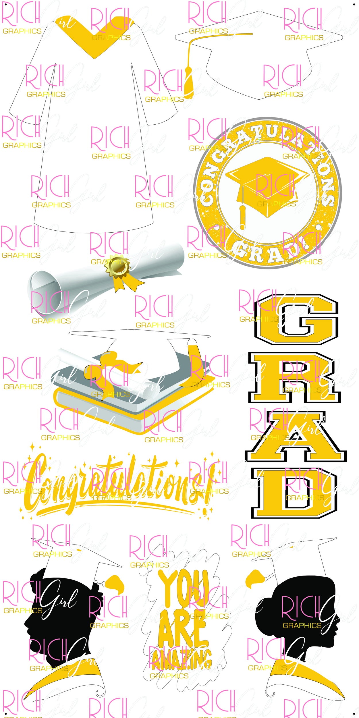 Graduation Flair WHITE Yard Card (Available in Glitter & Plain)