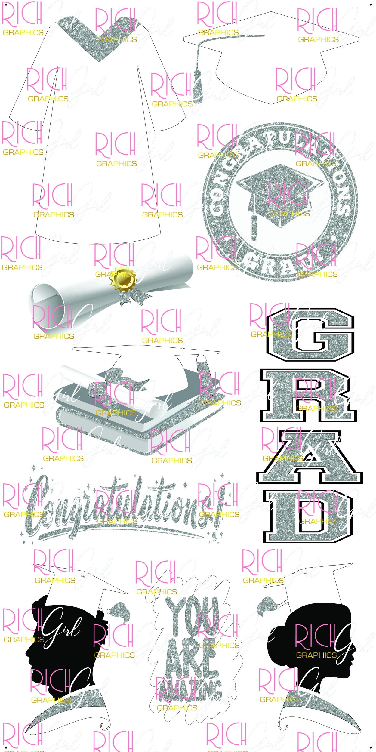 Graduation Flair WHITE Yard Card (Available in Glitter & Plain)