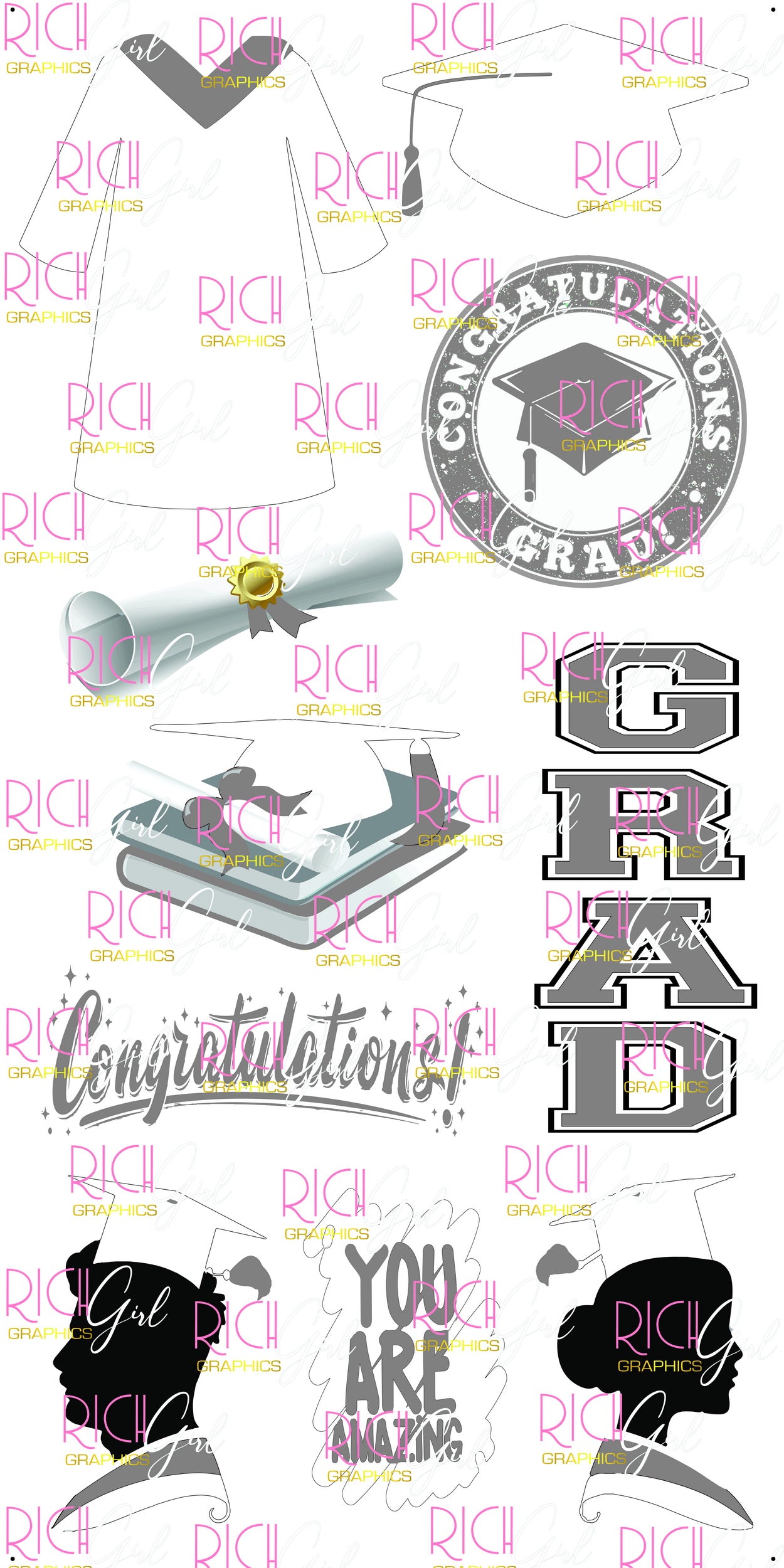 Graduation Flair WHITE Yard Card (Available in Glitter & Plain)