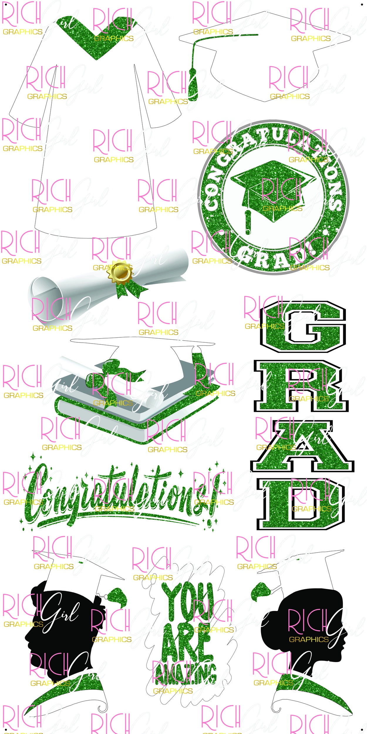 Graduation Flair WHITE Yard Card (Available in Glitter & Plain)