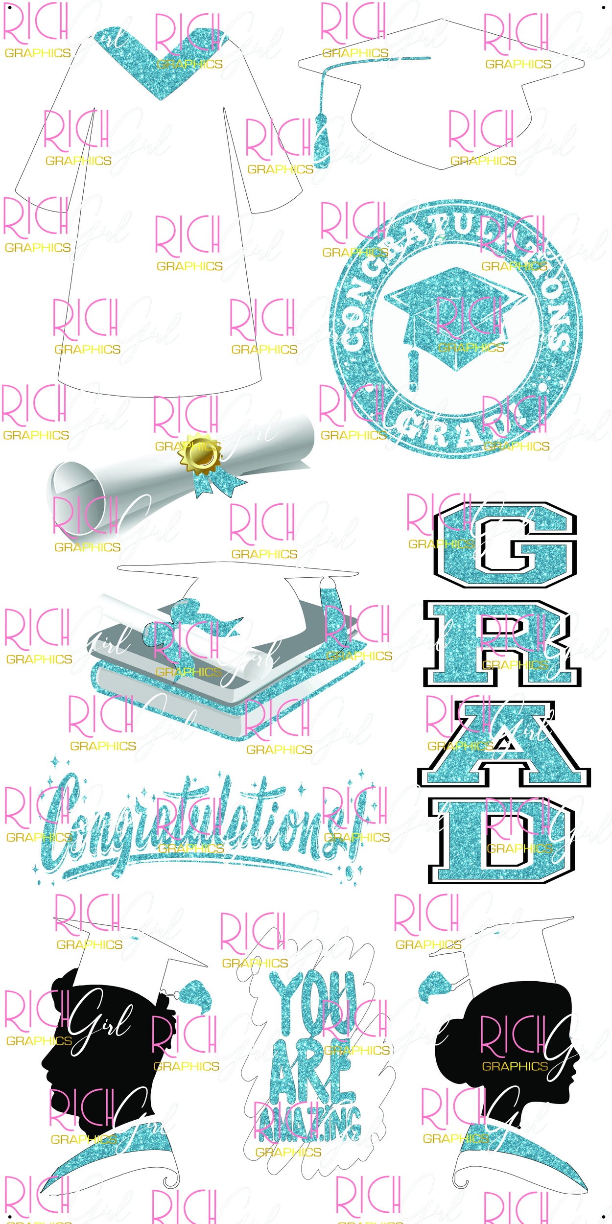 Graduation Flair WHITE Yard Card (Available in Glitter & Plain)