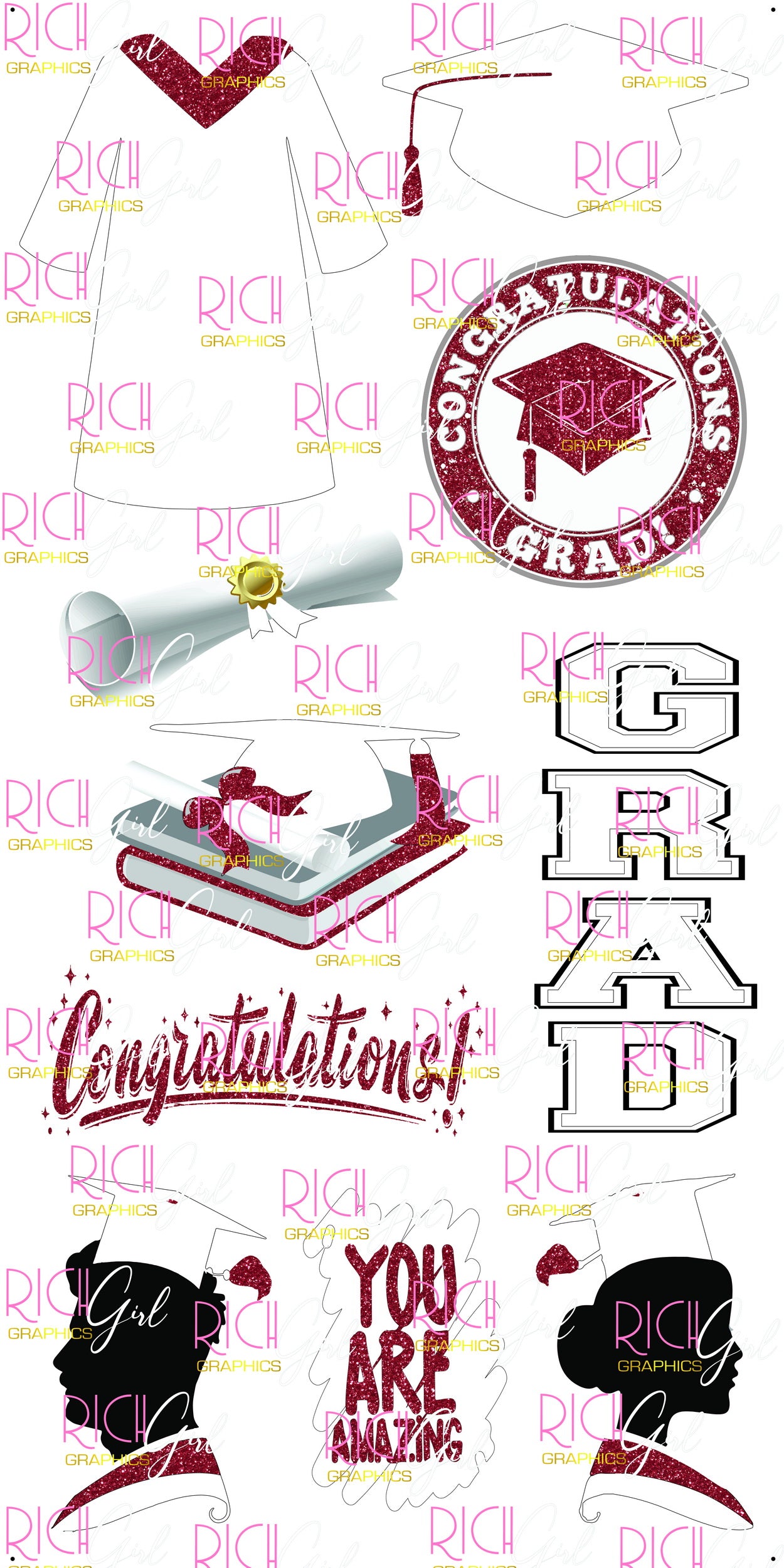 Graduation Flair WHITE Yard Card (Available in Glitter & Plain)