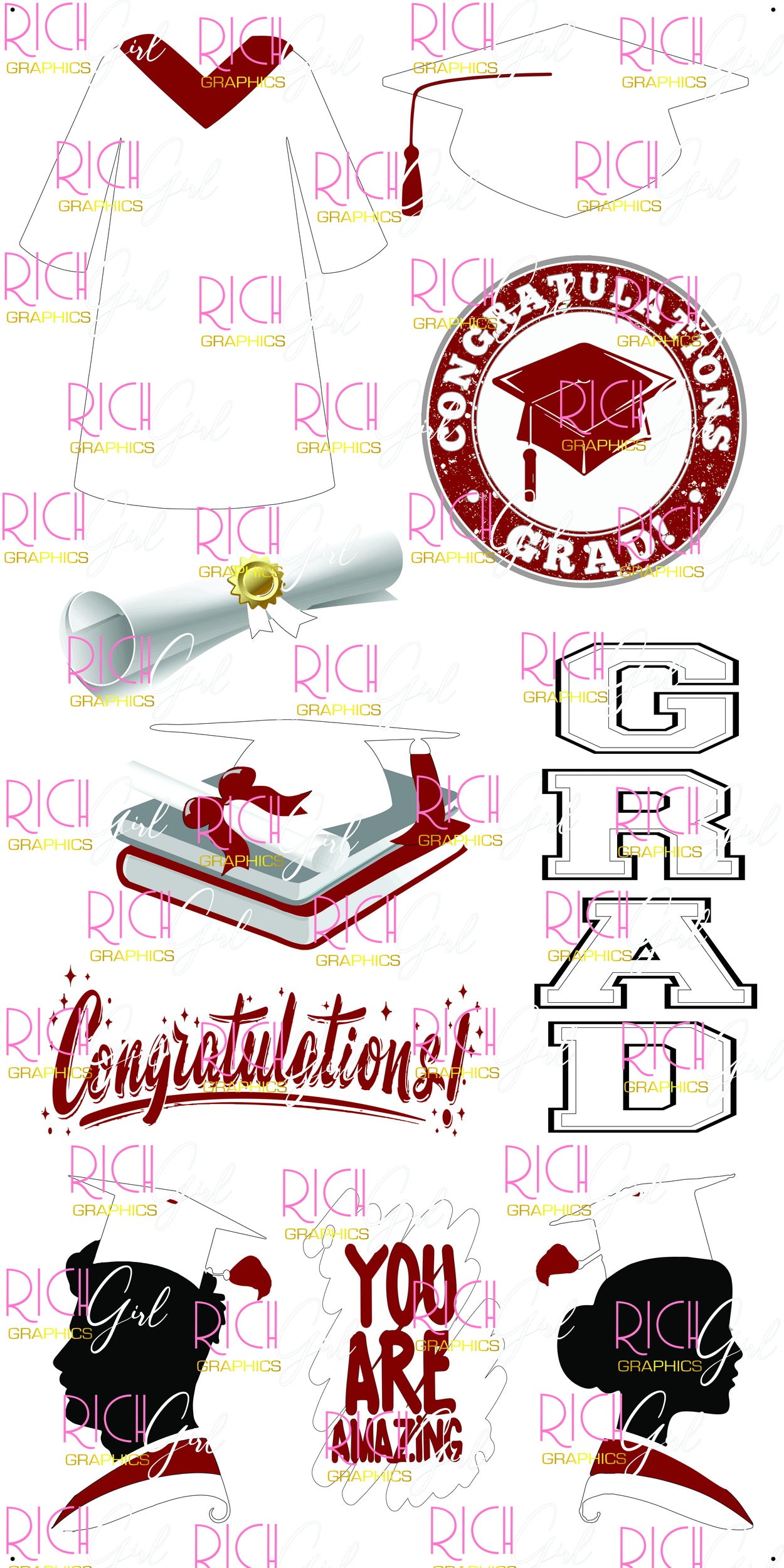 Graduation Flair WHITE Yard Card (Available in Glitter & Plain)