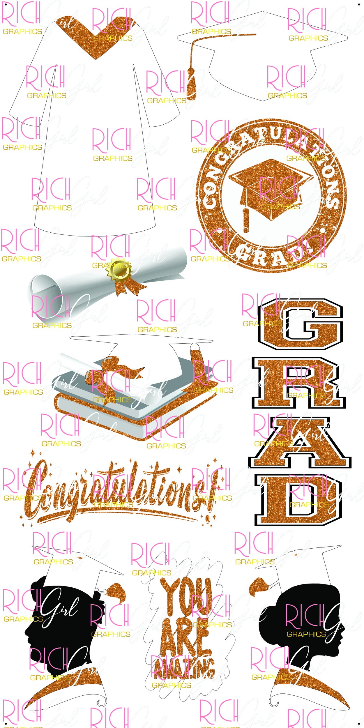 Graduation Flair WHITE Yard Card (Available in Glitter & Plain)