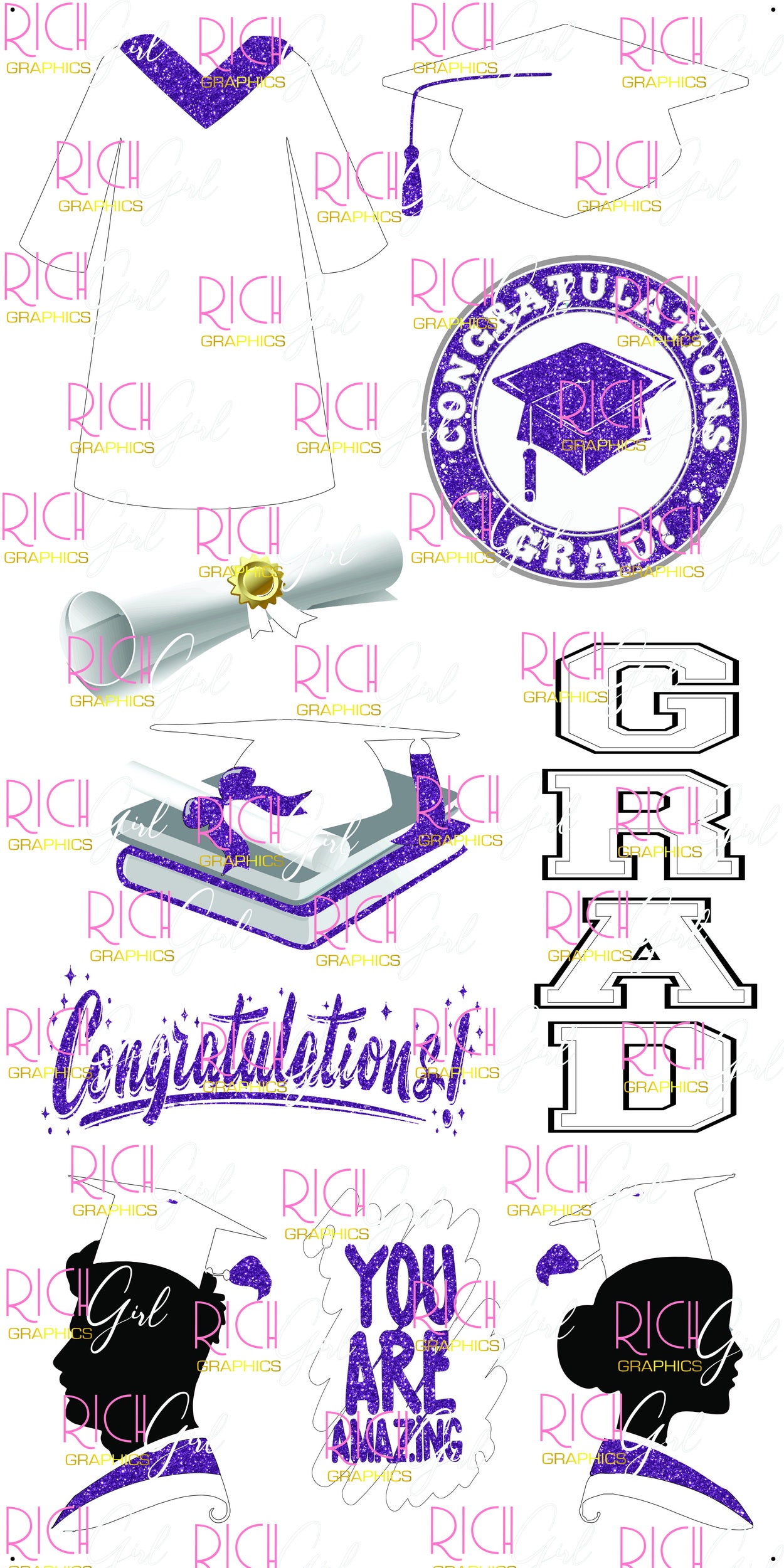Graduation Flair WHITE Yard Card (Available in Glitter & Plain)