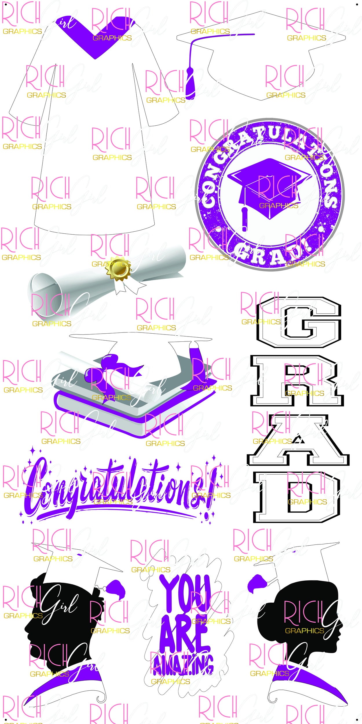 Graduation Flair WHITE Yard Card (Available in Glitter & Plain)