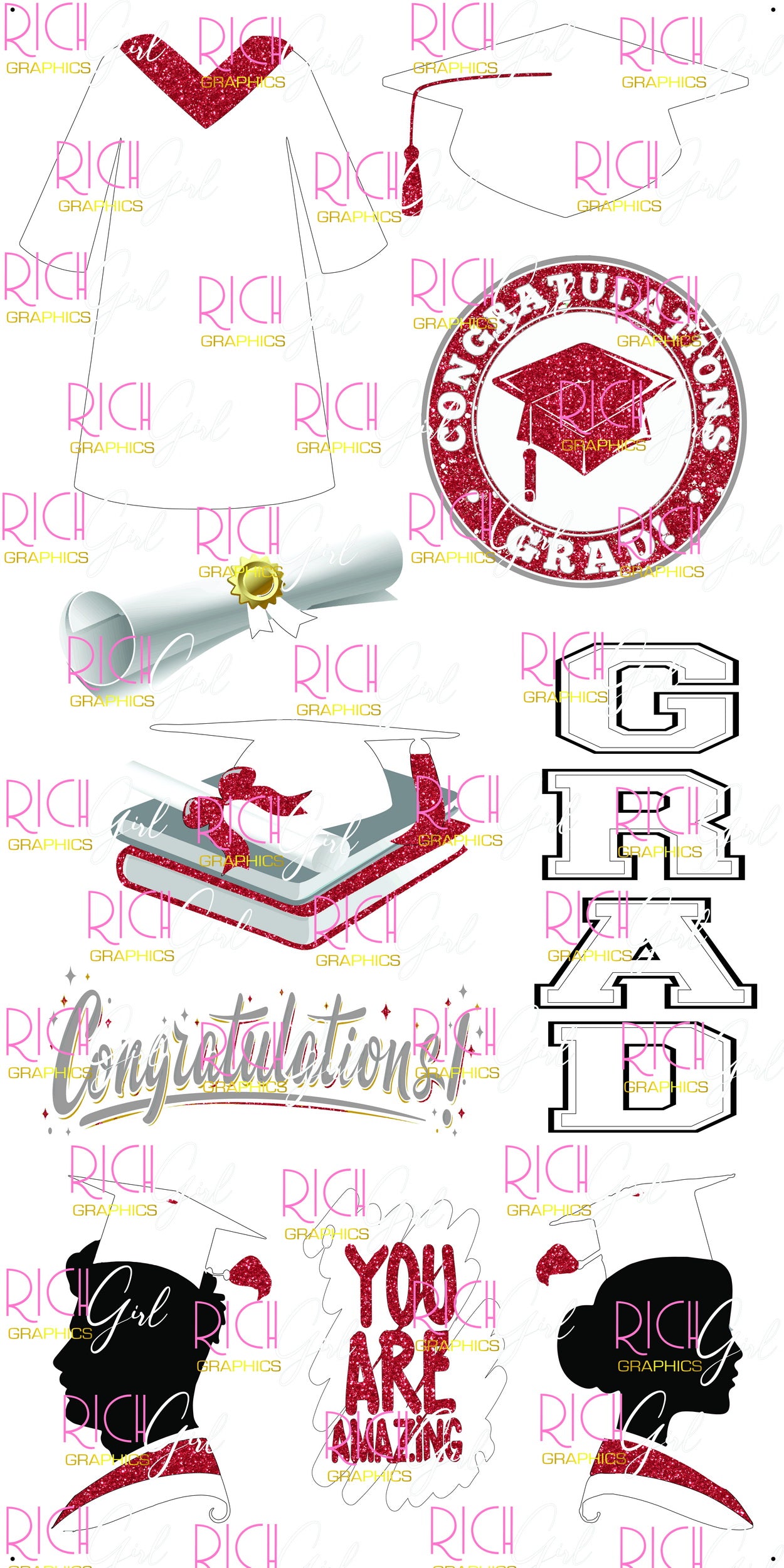 Graduation Flair WHITE Yard Card (Available in Glitter & Plain)