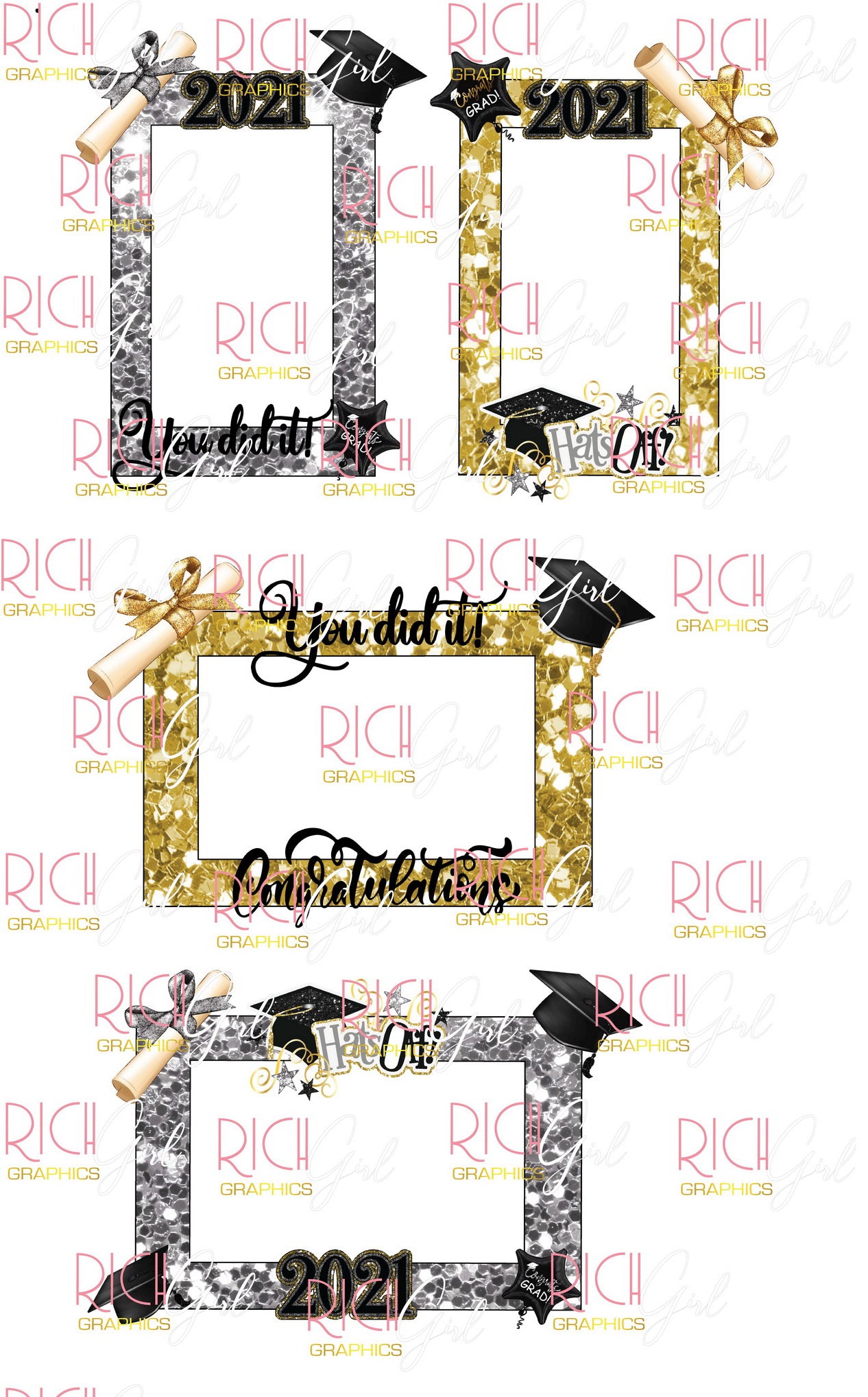 Graduation Frame Golden GRADUATION FRAMES 2025 Gold & Silver Glitter Yard Card – Party & Print STL