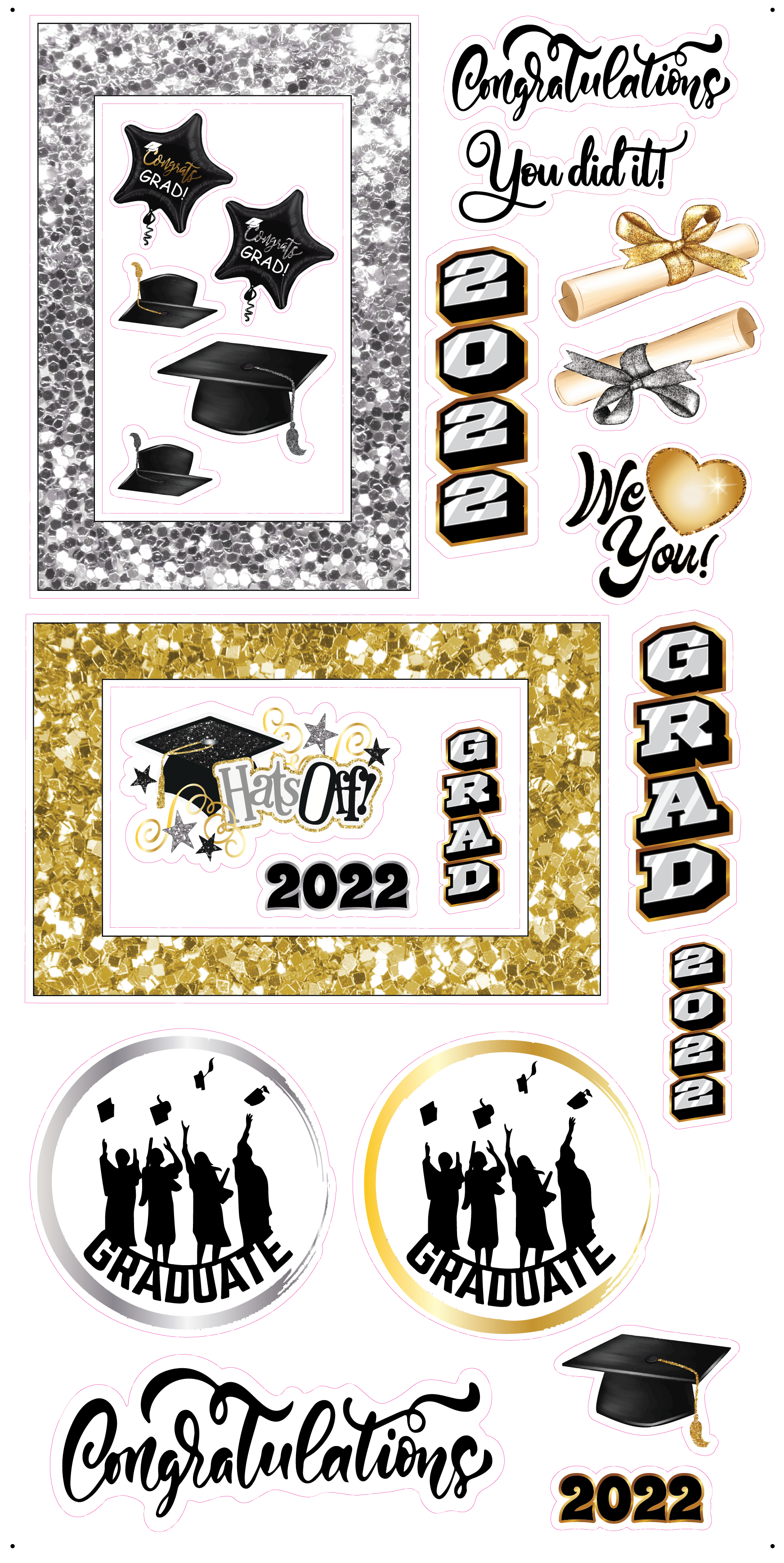 GRADUATION FRAMES 2025 Gold & Silver Glitter Yard Card
