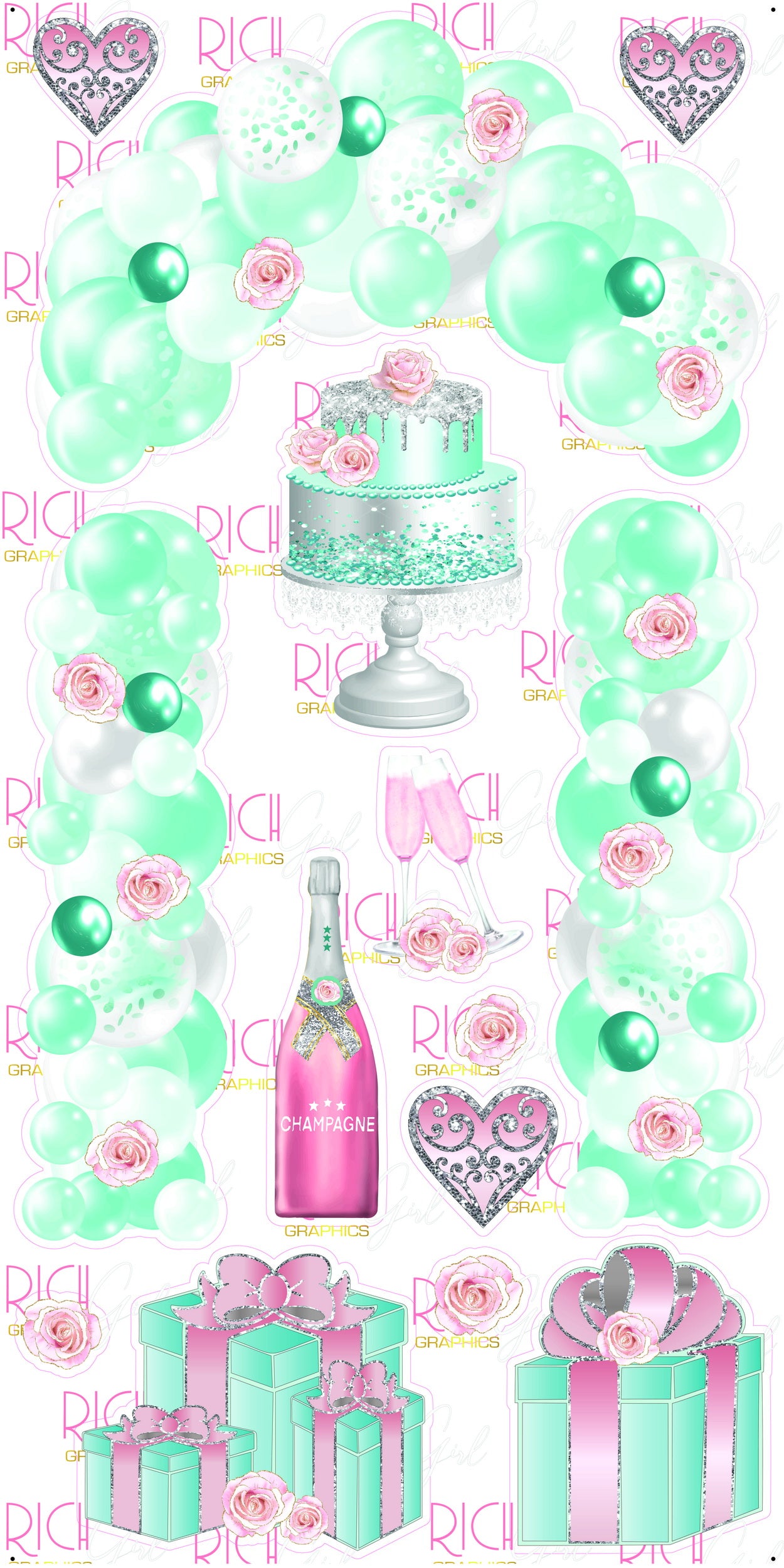 Balloon Arch Yard Card - Teal and Blush